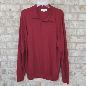 Turnbury Brick Red Long Sleeve SWEATER (MENS 2XT) Button Neck Fine Merino WOOL
